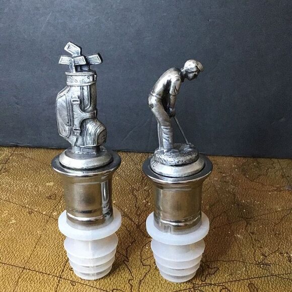 Wine, stoppers, vintage, Sepatu pewter golf wine, stoppers - Picture 2 of 3